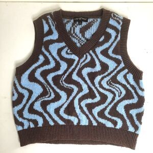 Almost Famous Knit Sweater Vest Blue Brown Size XL